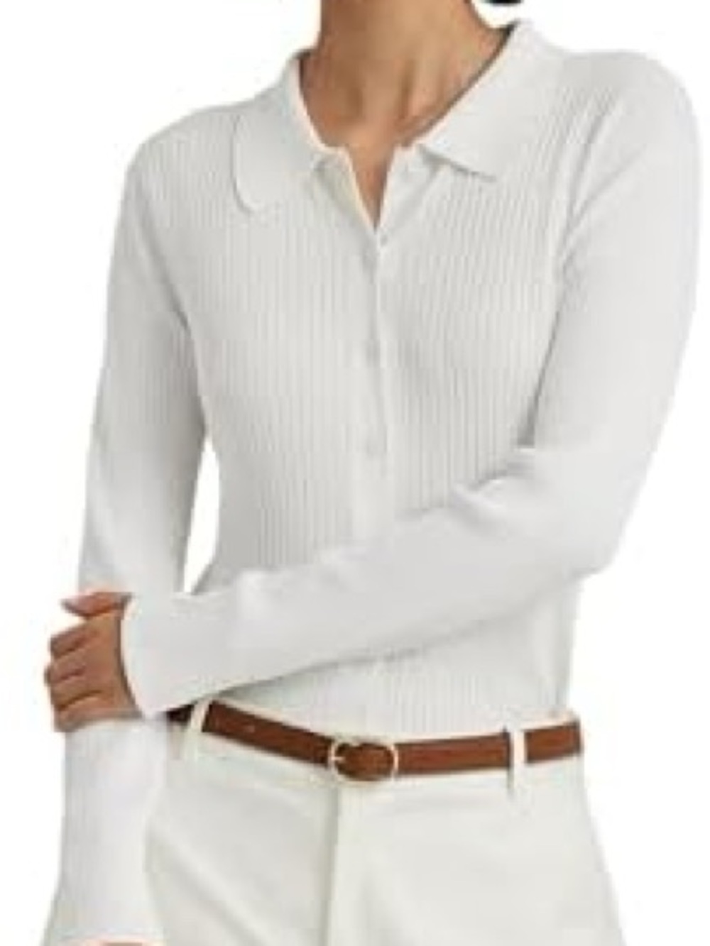 Lauren Ralph Lauren White Ribbed Button-Front Polo Top